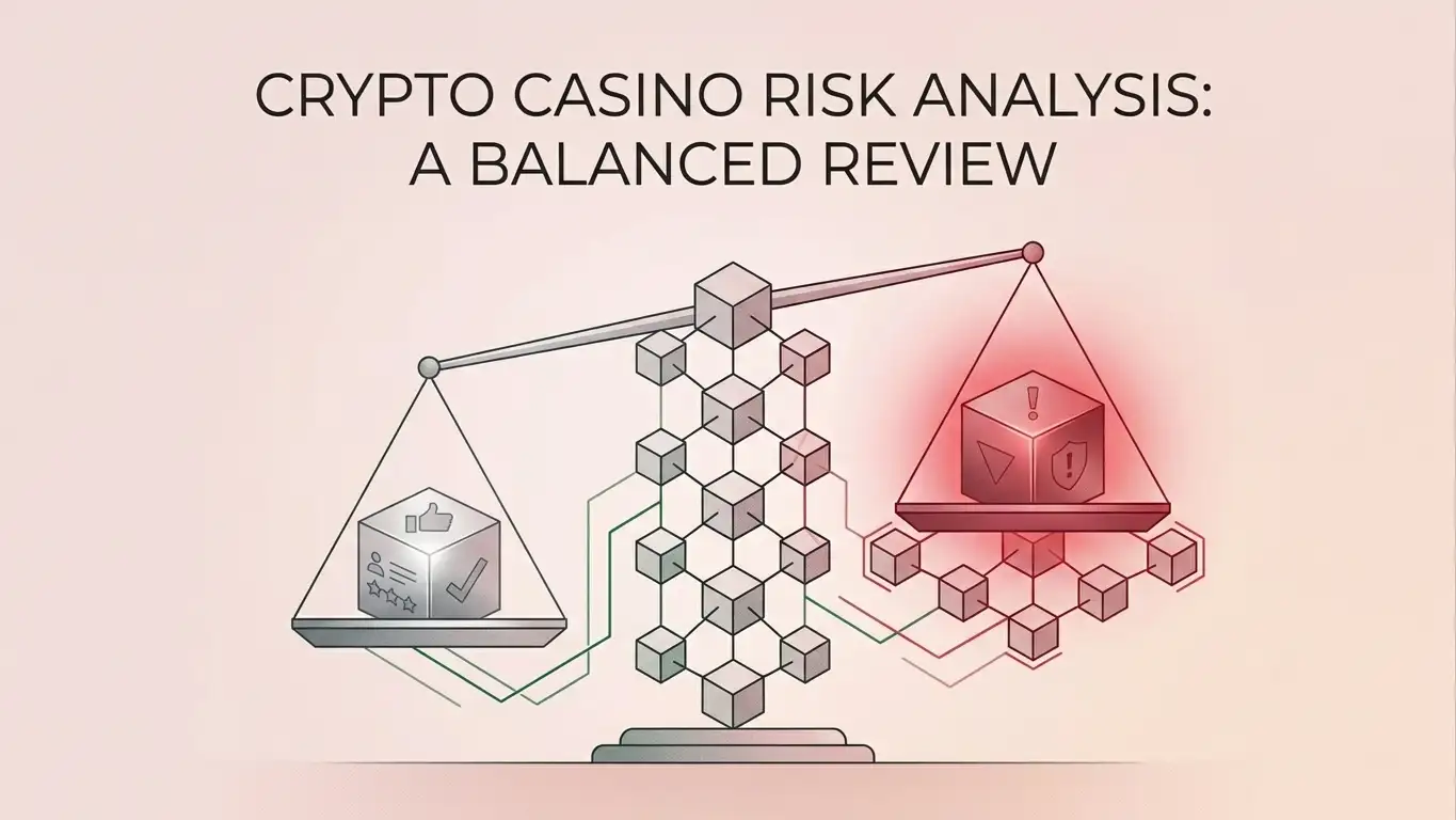 Editorial balance scale with crypto transfer symbols and review markers