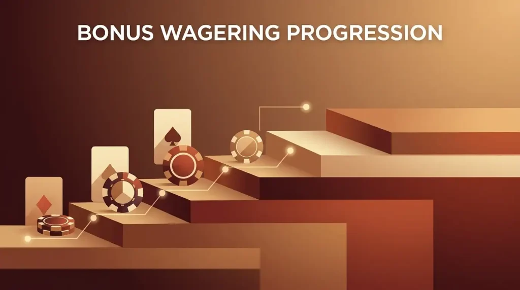 Abstract casino wagering progression with chips and cards